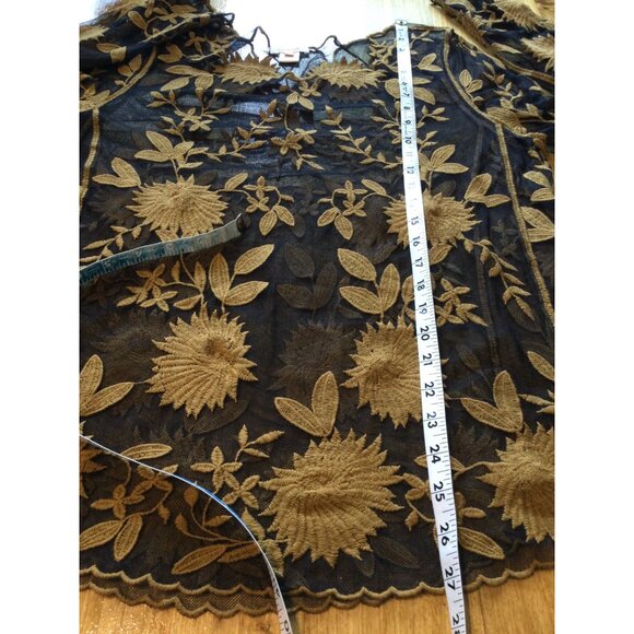 Sundance Sheer Black Gold Embroidered Floral Blouse Top Size L Whimsigoth - Picture 8 of 8